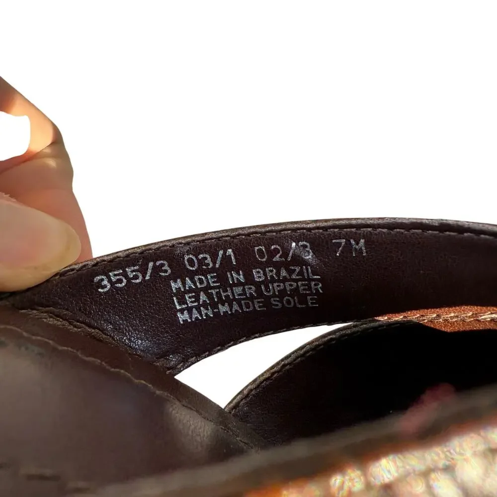 Franco Sarto Brown‎ Croc Embossed Leather Sandals - Size 7 - Picture 5 of 6